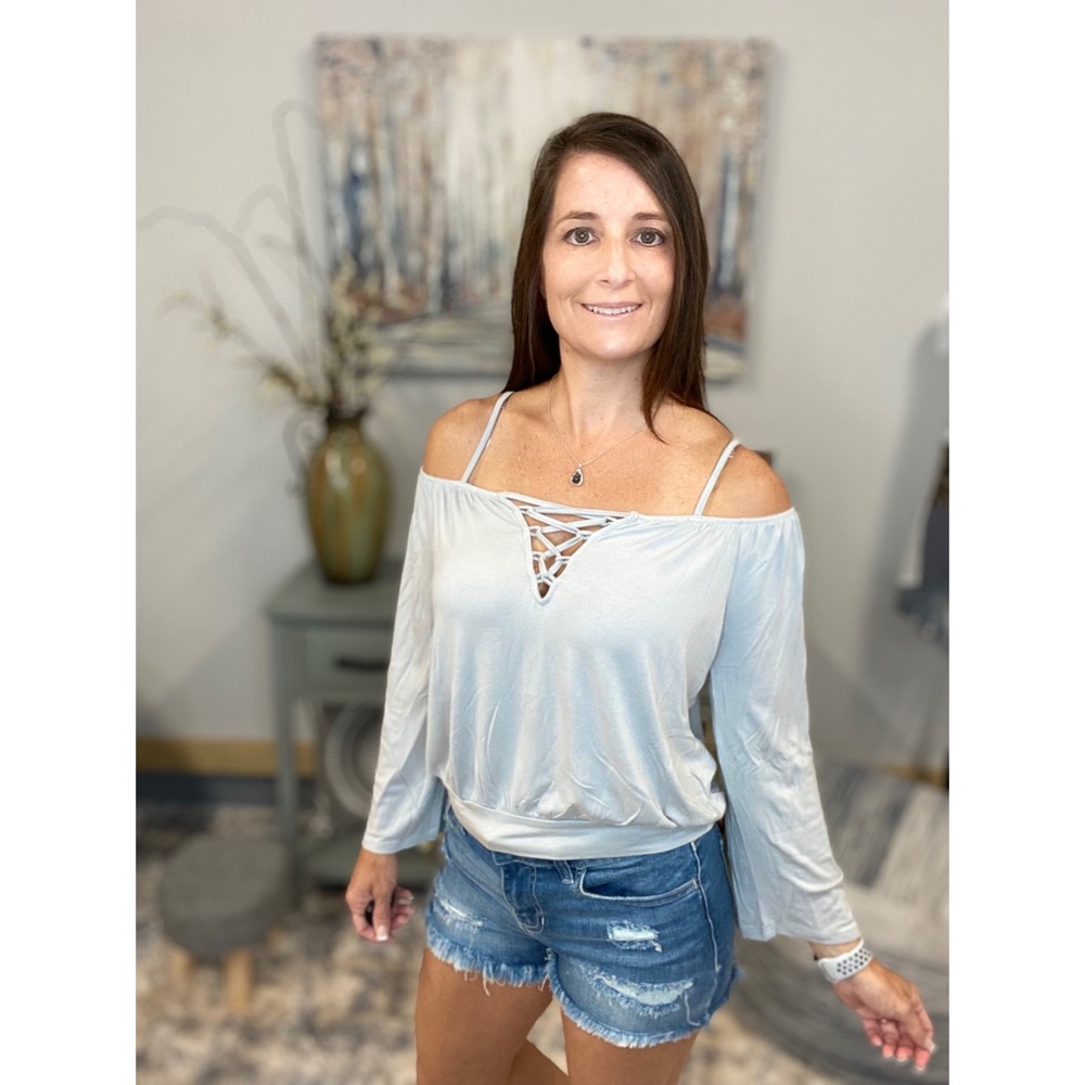 ❤️‍🔥Cold Off Shoulder Lace Up Gray 1318 - Picture 5 of 6